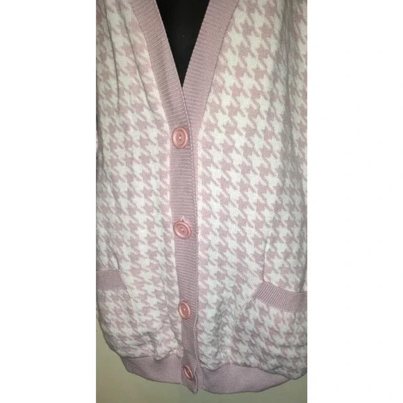 Pink & White Houndstooth Cardigan Sweater BOOHOO Geometric Plus Size 20 NWT - Picture 4 of 13